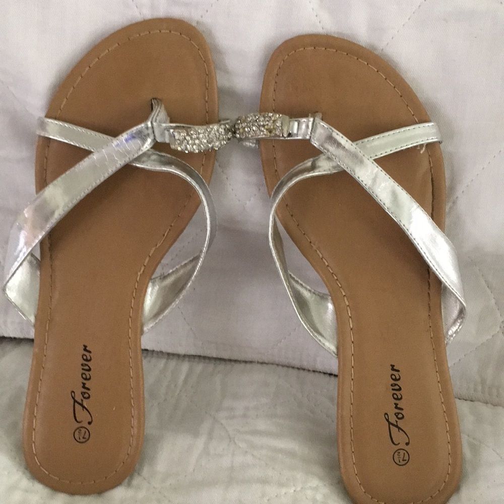 Silver sandals  rhinestone toe